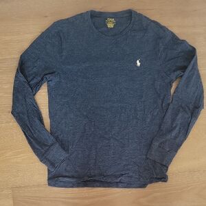 Polo by Ralph Lauren Men's Custom Slim Fit Heathered Blue Long Sleeve Tee